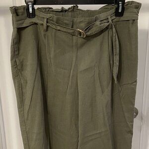 Anne Klein Linen Blend Paperbag Waist Cropped Pants